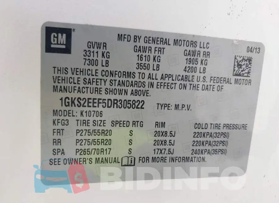 1GKS2EEF5DR305822 Photo# 9