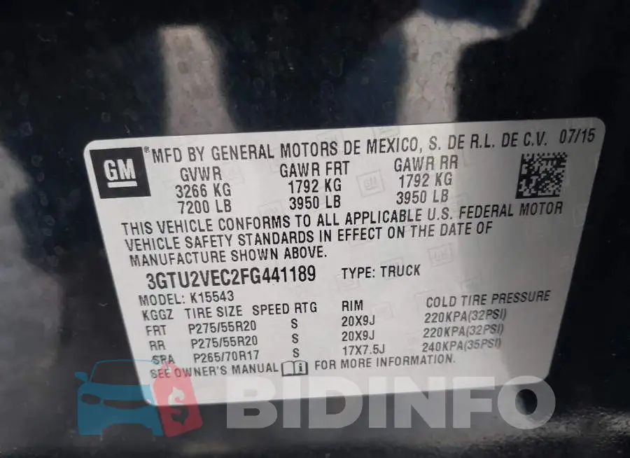 3GTU2VEC2FG441189 Photo# 9