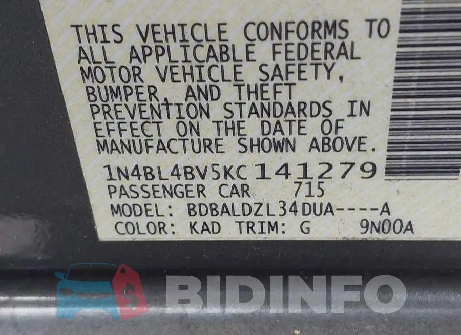 1N4BL4BV5KC141279 Photo# 9