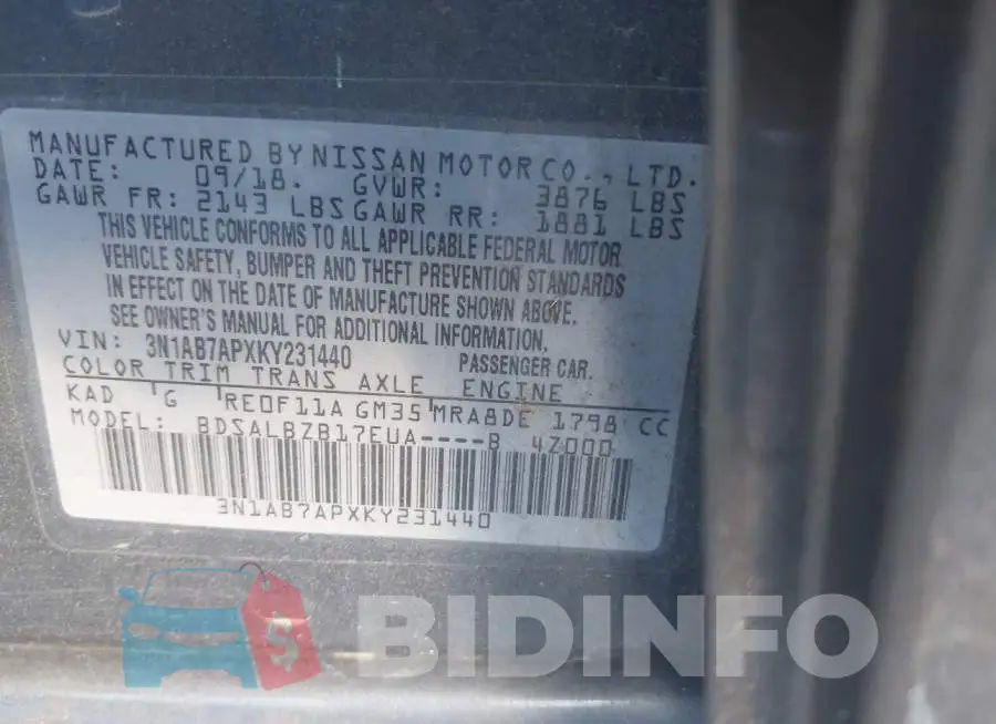 3N1AB7APXKY231440 Photo# 9