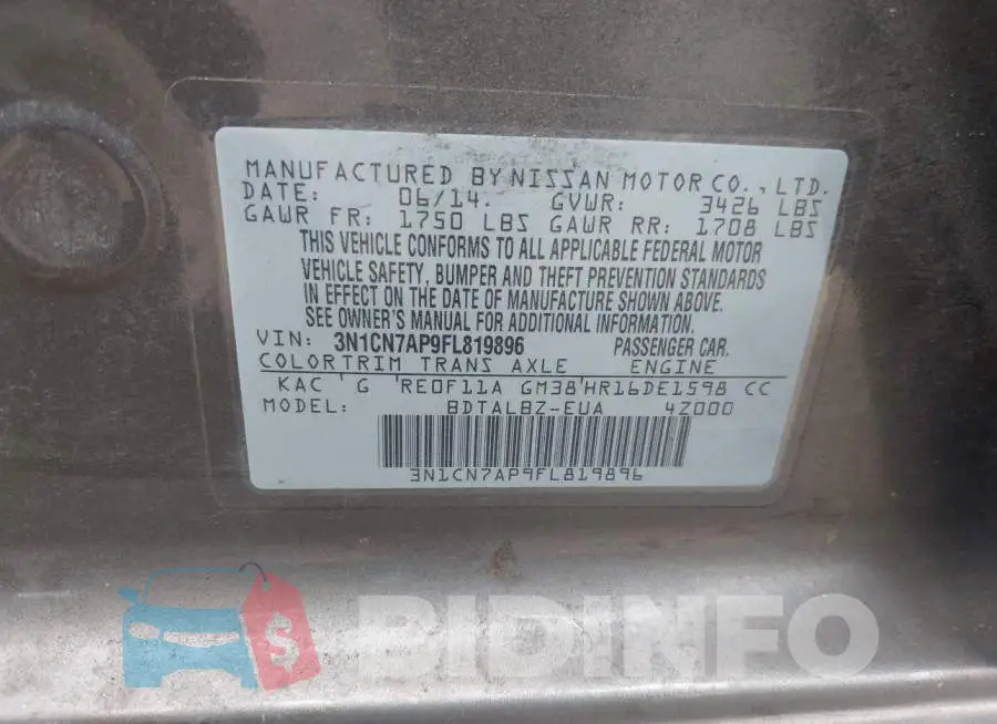 3N1CN7AP9FL819896 Photo# 9