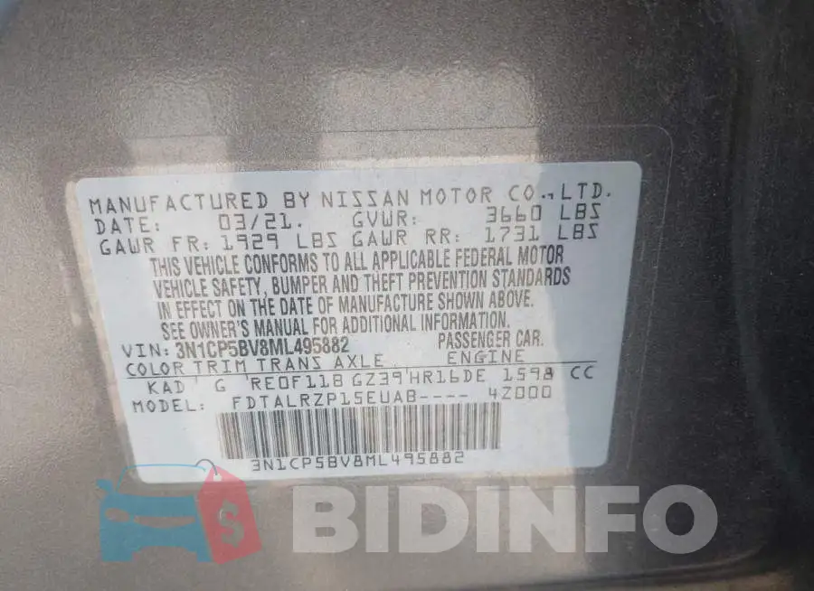 3N1CP5BV8ML495882 Photo# 9