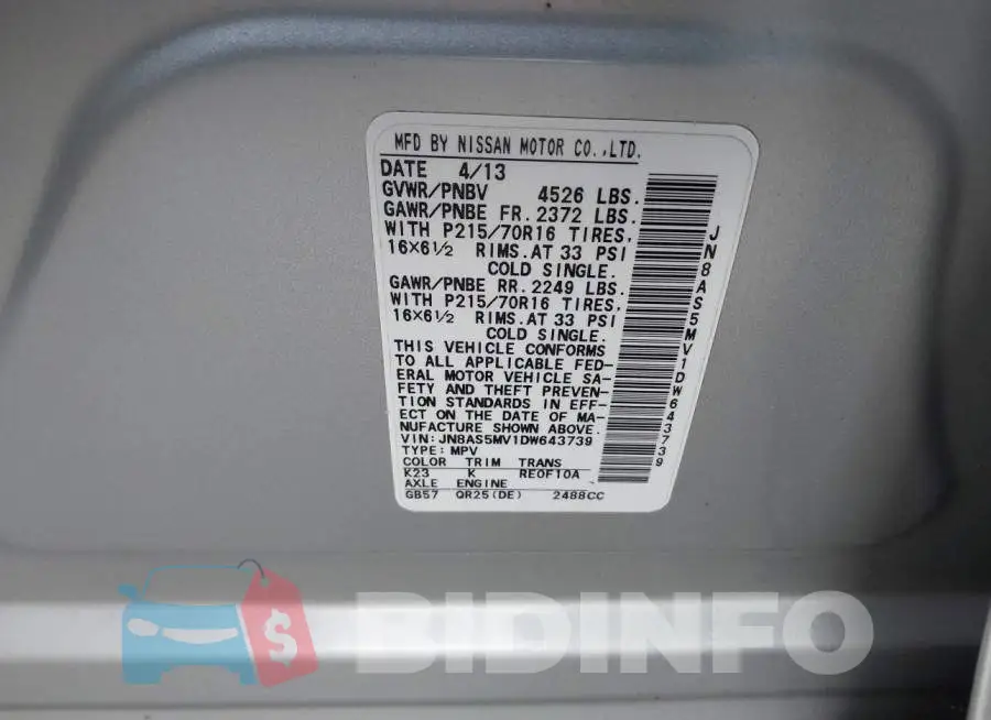 JN8AS5MV1DW643739 Photo# 9