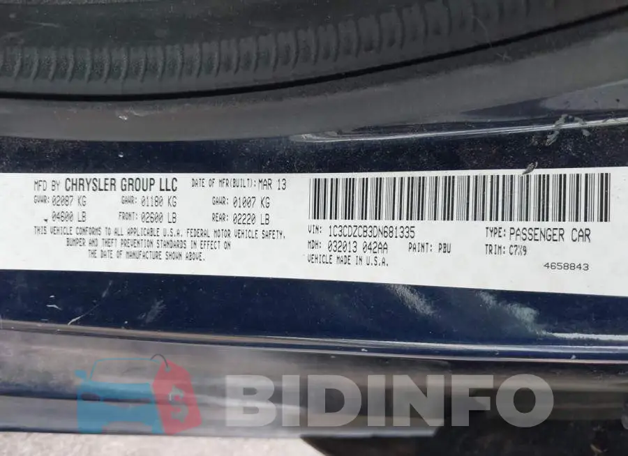1C3CDZCB3DN681335 Photo# 9