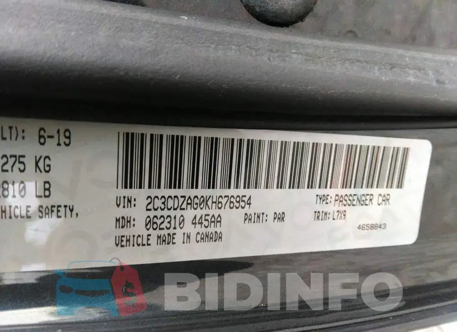 2C3CDZAG0KH676954 Photo# 9