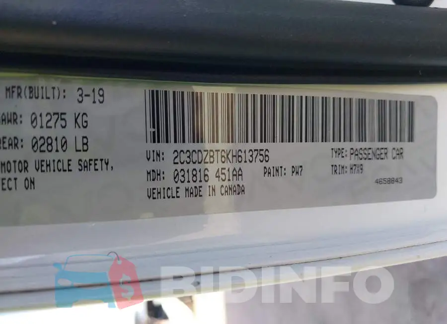 2C3CDZBT6KH613756 Photo# 9