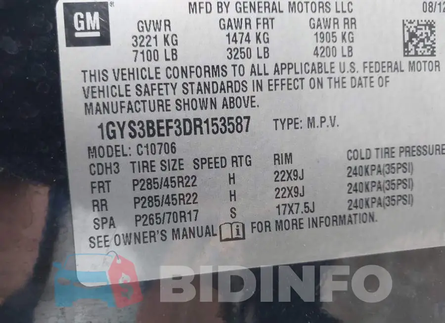 1GYS3BEF3DR153587 Photo# 9