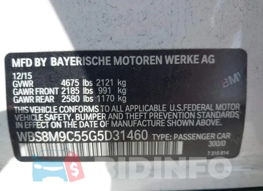 WBS8M9C55G5D31460 Photo# 9