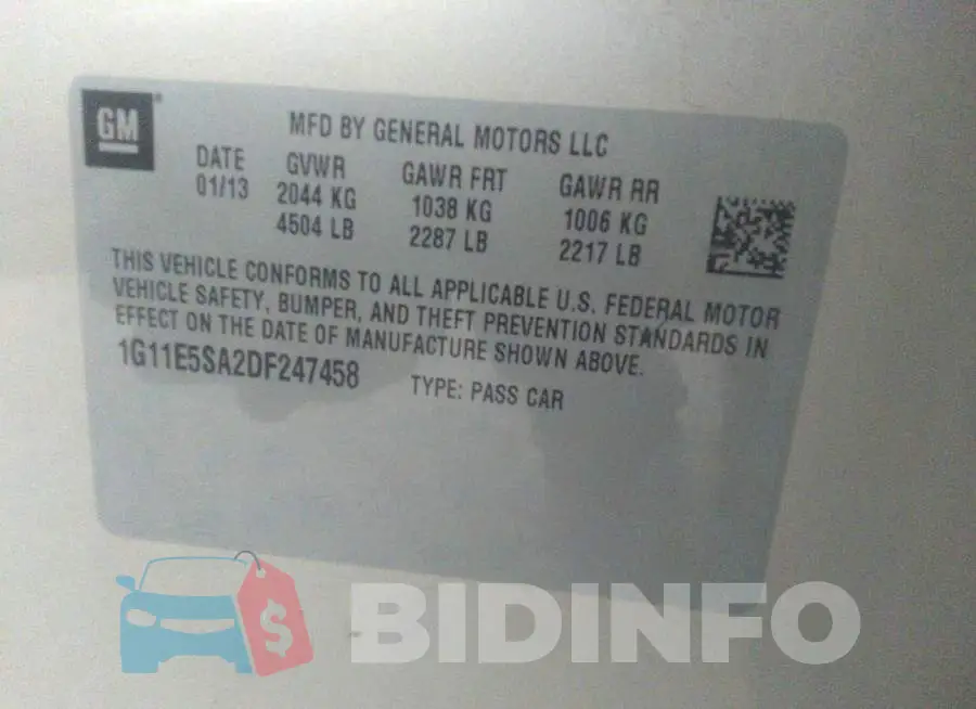 1G11E5SA2DF247458 Photo# 9