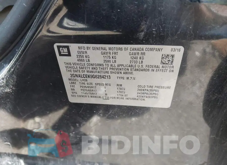 2GNALCEK9G6284213 Photo# 9