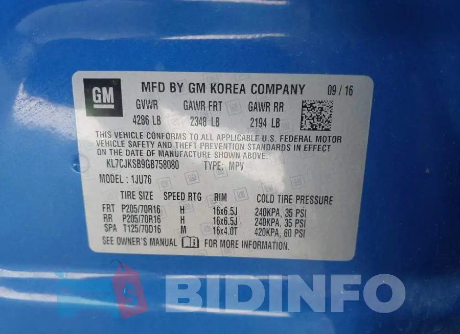 KL7CJKSB9GB758080 Photo# 9