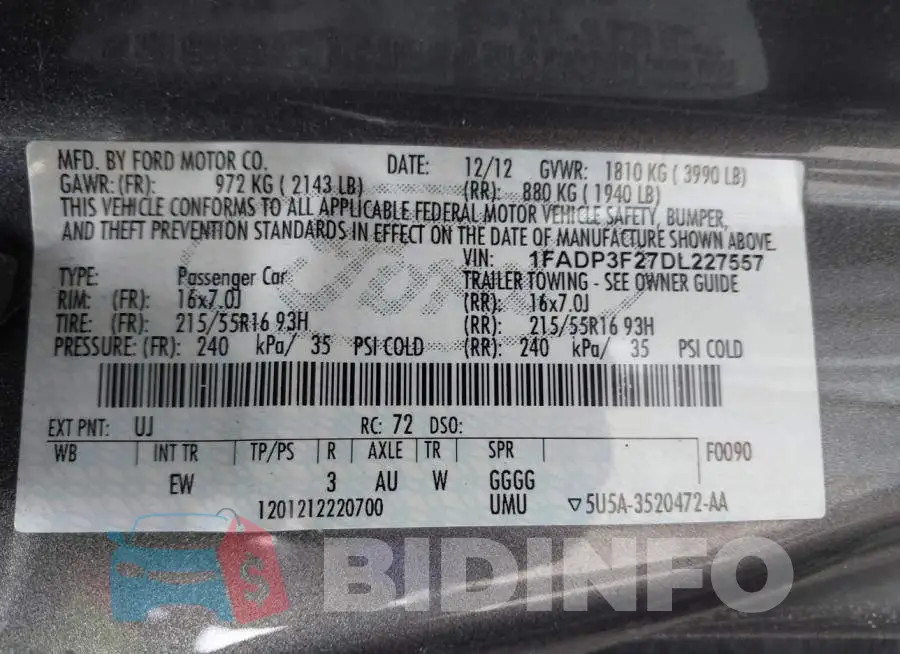 1FADP3F27DL227557 Photo# 9