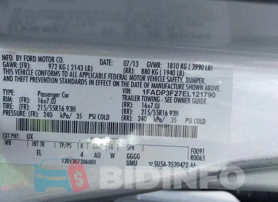 1FADP3F27EL121790 Photo# 9