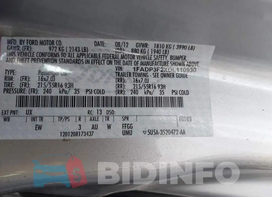 1FADP3F2XDL110930 Photo# 9