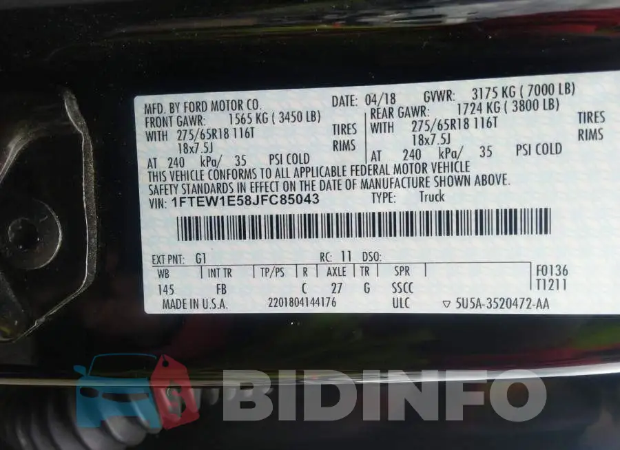 1FTEW1E58JFC85043 Photo# 9