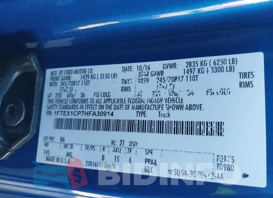 1FTEX1CP7HFA30914 Photo# 9