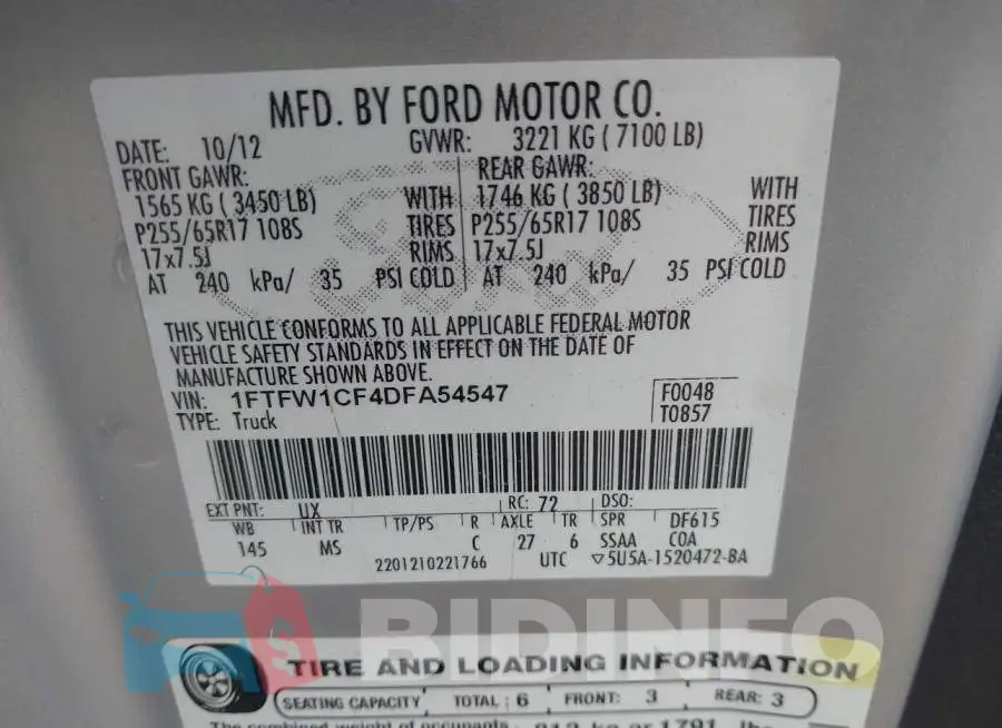 1FTFW1CF4DFA54547 Photo# 9