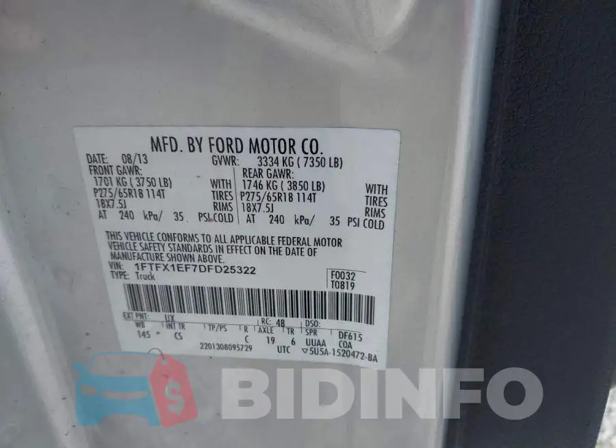 1FTFX1EF7DFD25322 Photo# 9