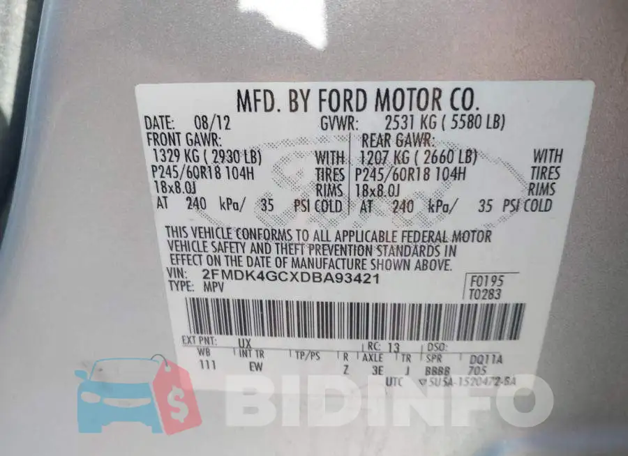 2FMDK4GCXDBA93421 Photo# 9