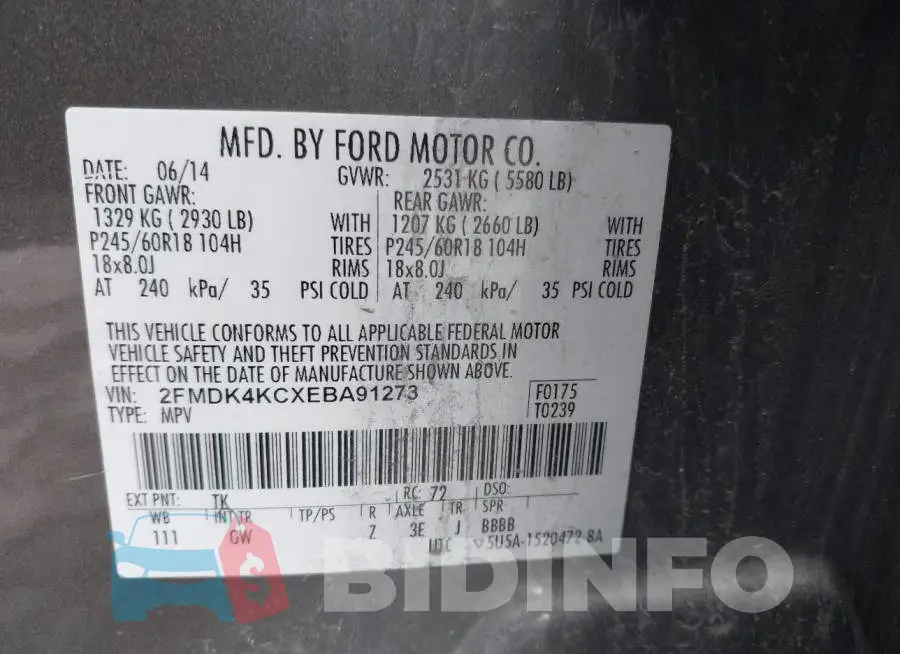 2FMDK4KCXEBA91273 Photo# 9