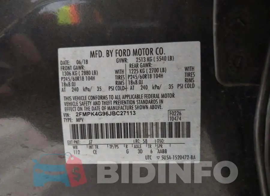 2FMPK4G96JBC27113 Photo# 9