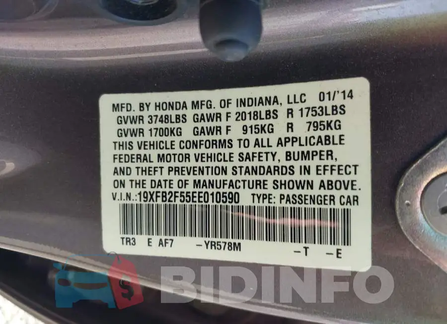 19XFB2F55EE010590 Photo# 9