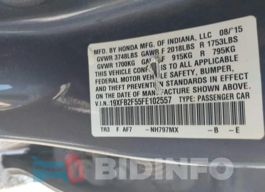 19XFB2F55FE102557 Photo# 9