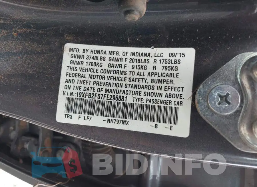 19XFB2F57FE296881 Photo# 9