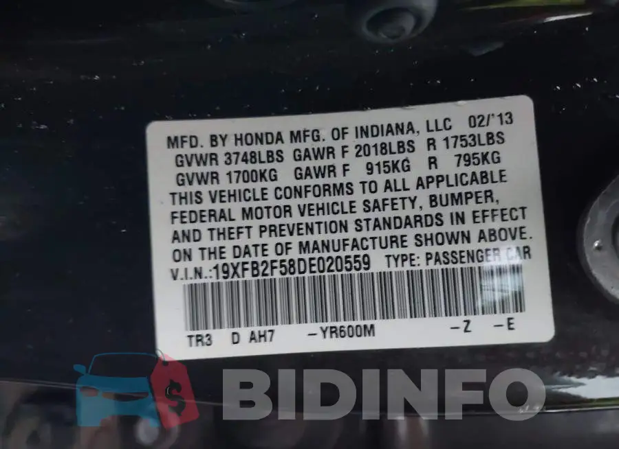 19XFB2F58DE020559 Photo# 9