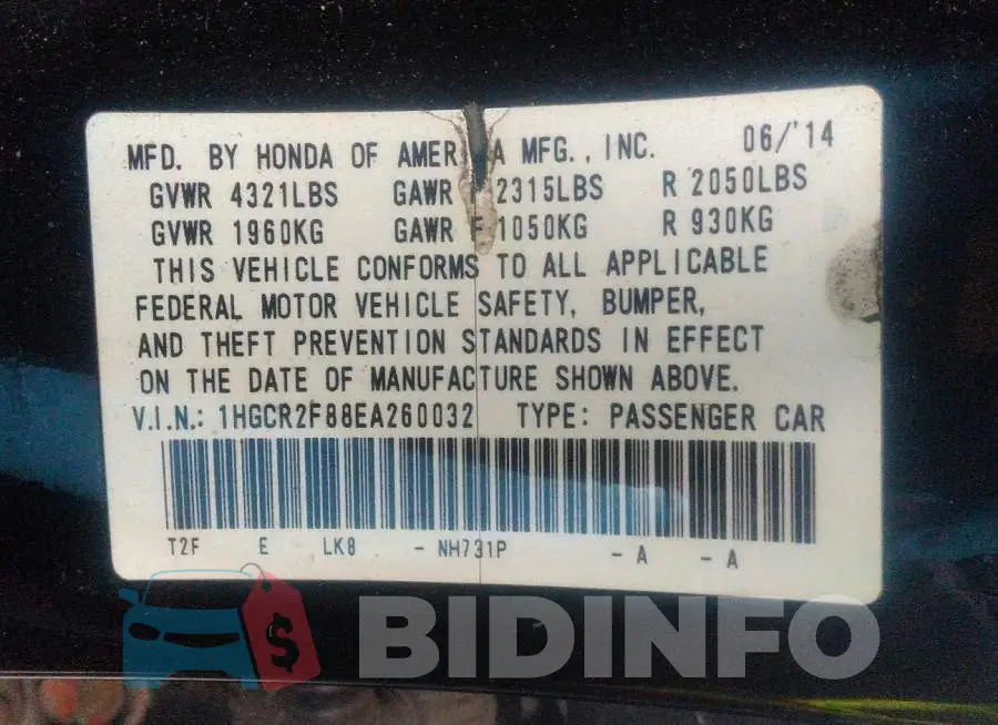 1HGCR2F88EA260032 Photo# 9