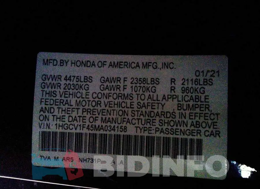 1HGCV1F45MA034158 Photo# 9