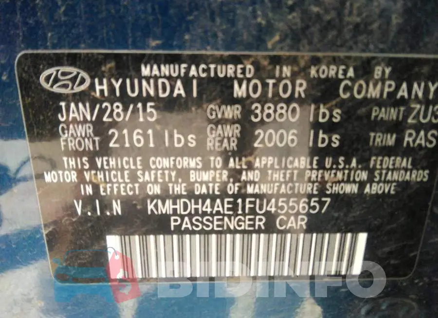 KMHDH4AE1FU455657 Photo# 9