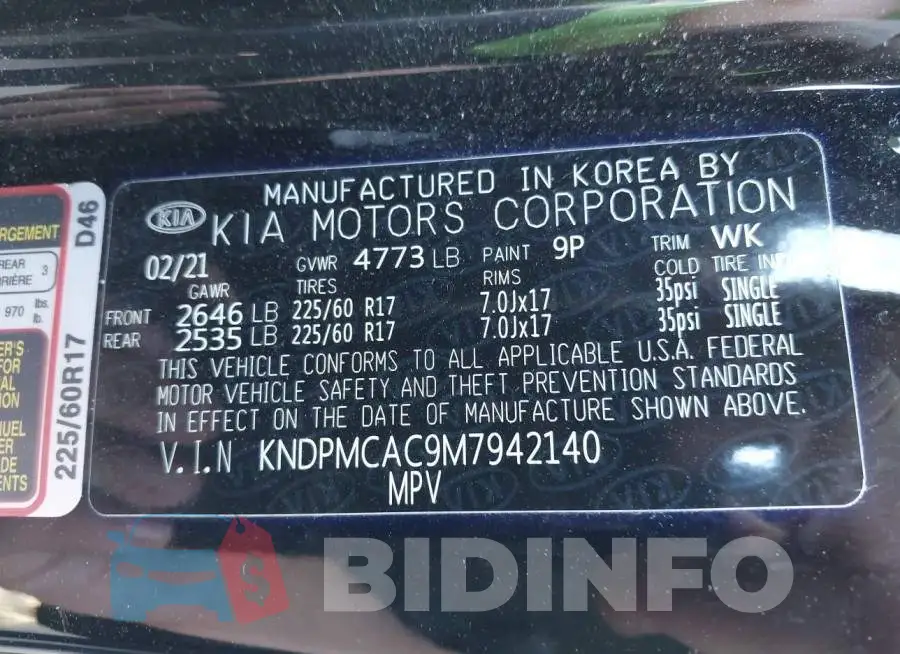 KNDPMCAC9M7942140 Photo# 8