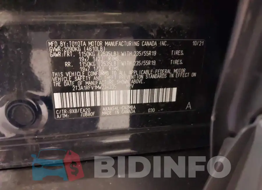 2T3A1RFV1MW234335 Photo# 9