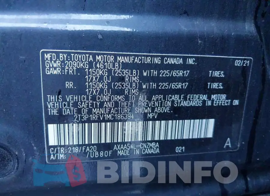 2T3P1RFV1MC186394 Photo# 9