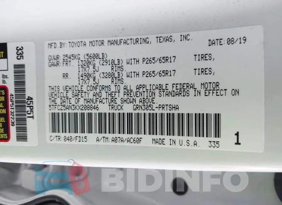 5TFCZ5AN3KX208846 Photo# 9