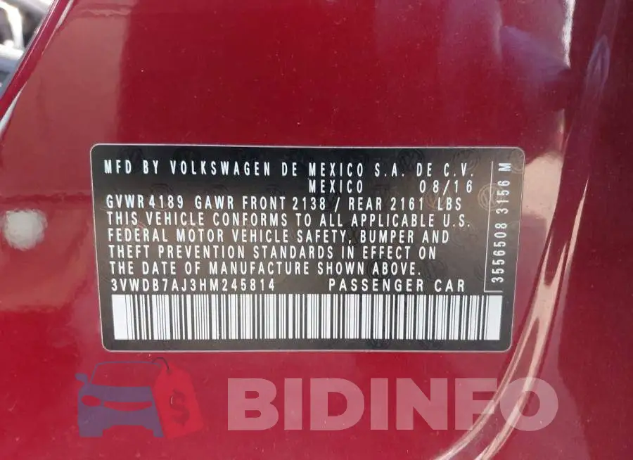 3VWDB7AJ3HM245814 Photo# 9