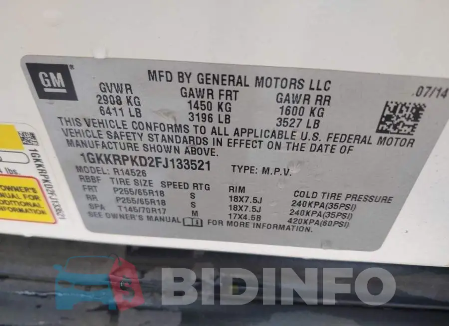 1GKKRPKD2FJ133521 Photo# 9