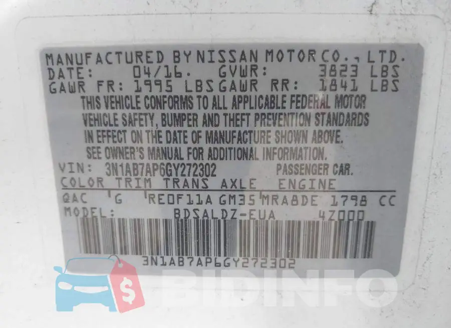 3N1AB7AP6GY272302 Photo# 9