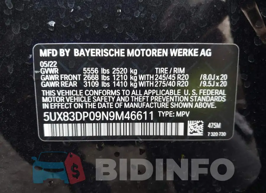 5UX83DP09N9M46611 Photo# 9