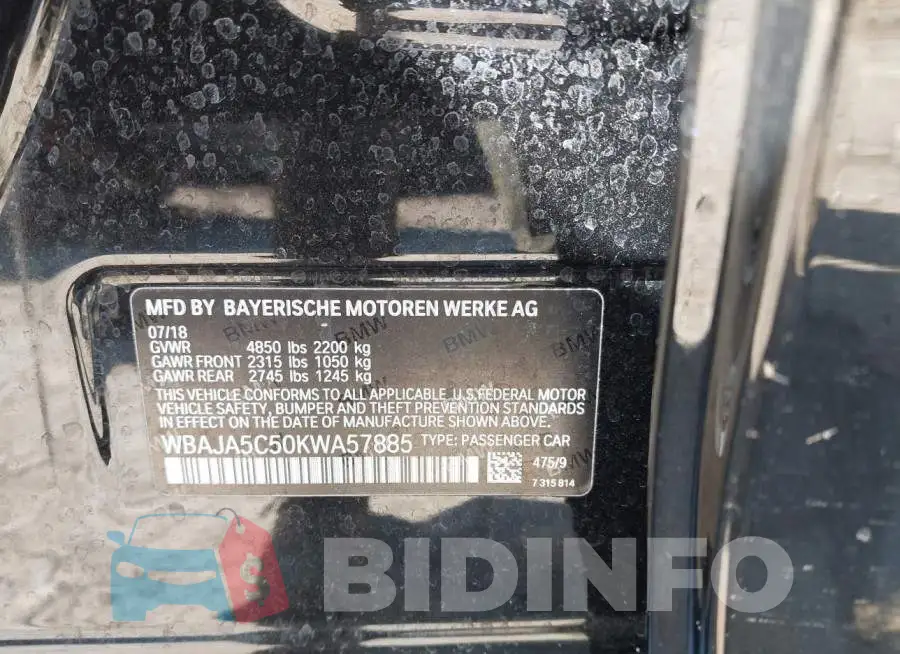 WBAJA5C50KWA57885 Photo# 9