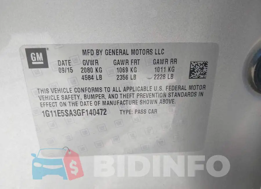 1G11E5SA3GF140472 Photo# 9