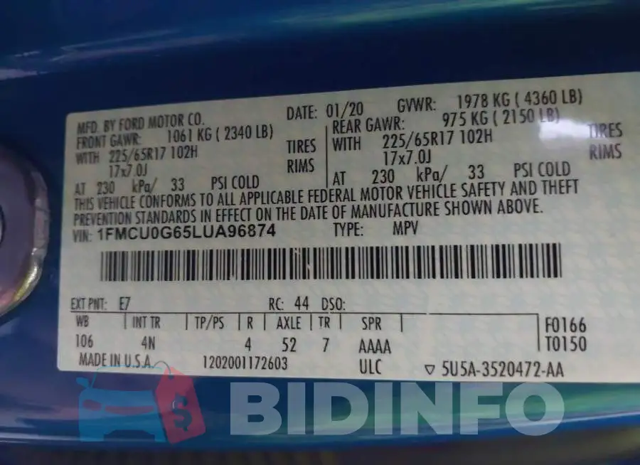 1FMCU0G65LUA96874 Photo# 9