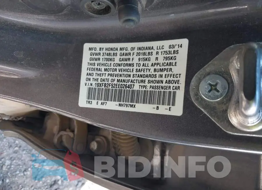 19XFB2F52EE026407 Photo# 9