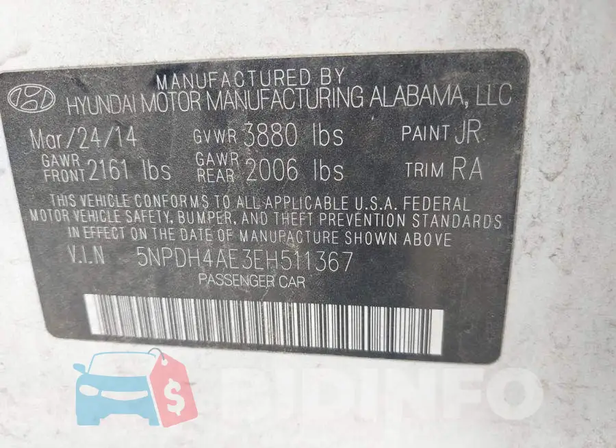 5NPDH4AE3EH511367 Photo# 9