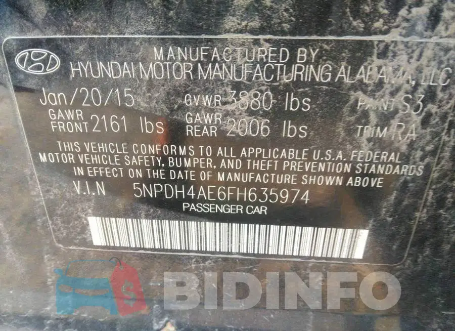 5NPDH4AE6FH635974 Photo# 9