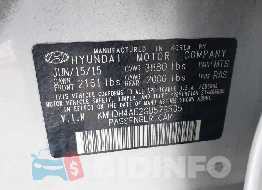 KMHDH4AE2GU579535 Photo# 9