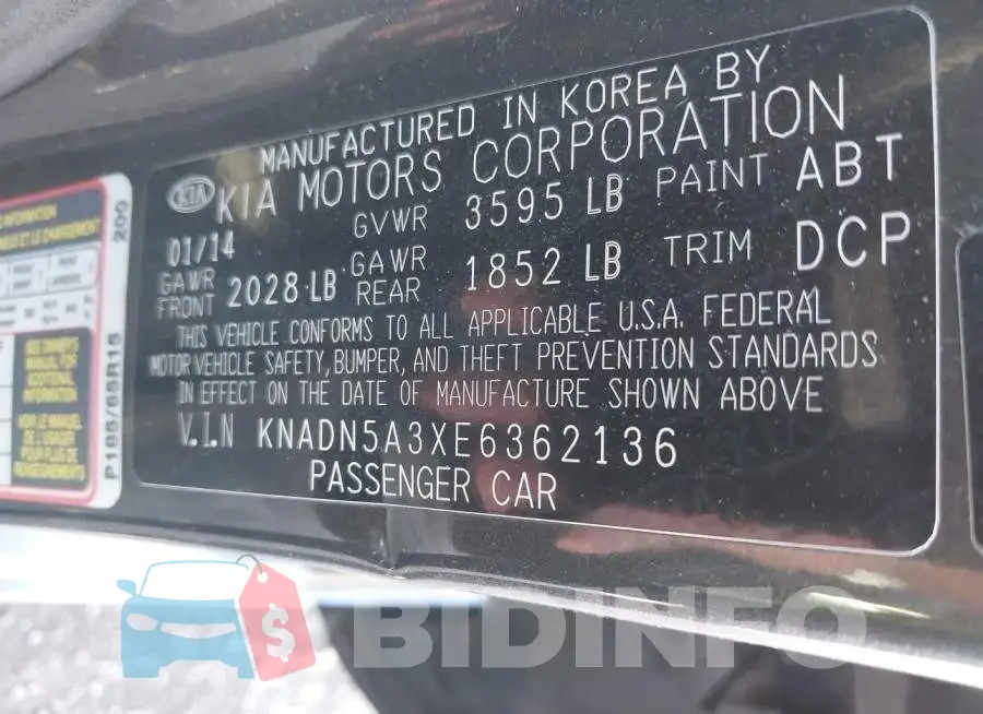 KNADN5A3XE6362136 Photo# 9