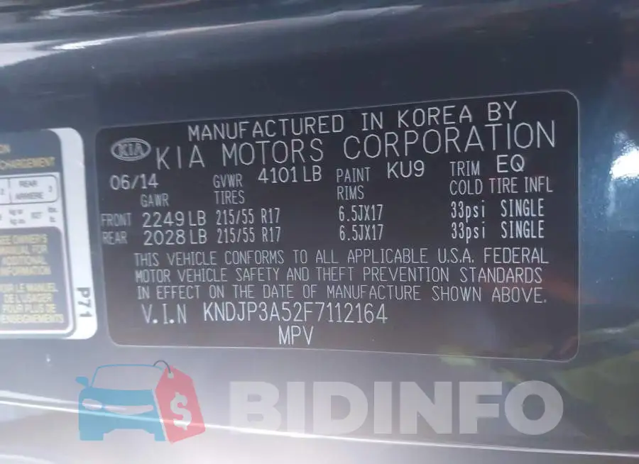 KNDJP3A52F7112164 Photo# 9