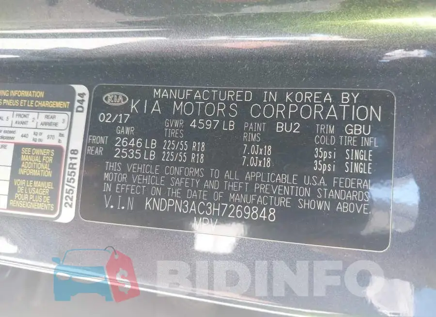 KNDPN3AC3H7269848 Photo# 9